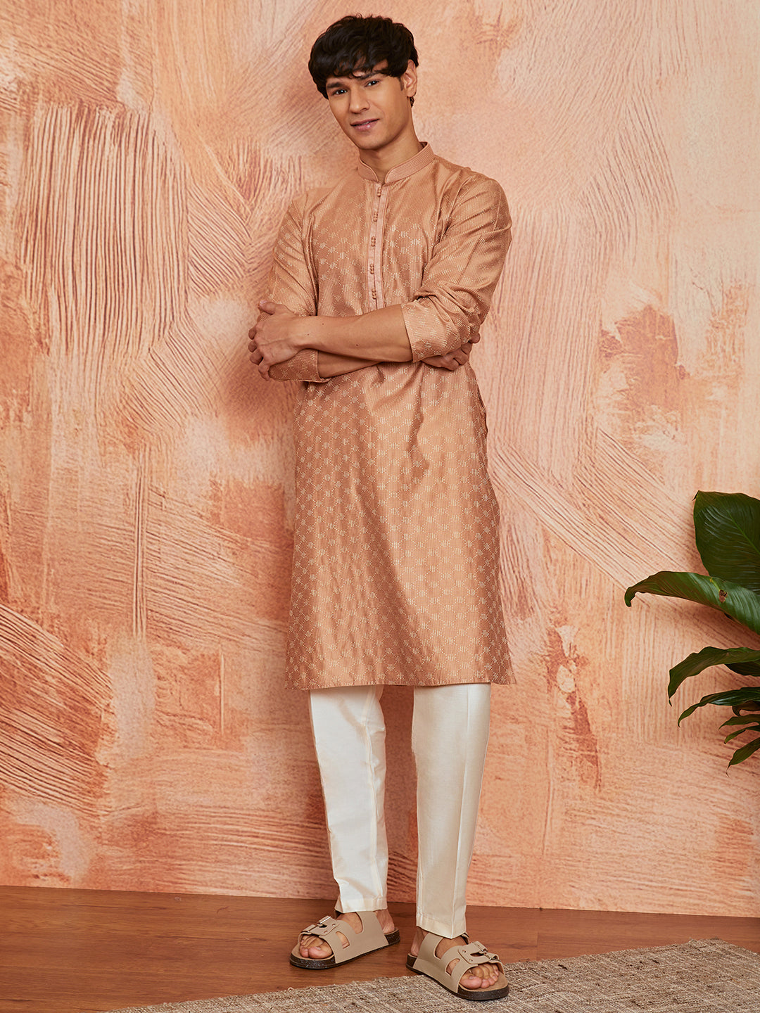 Peach Silk Blend Festival Men's Kurta Set