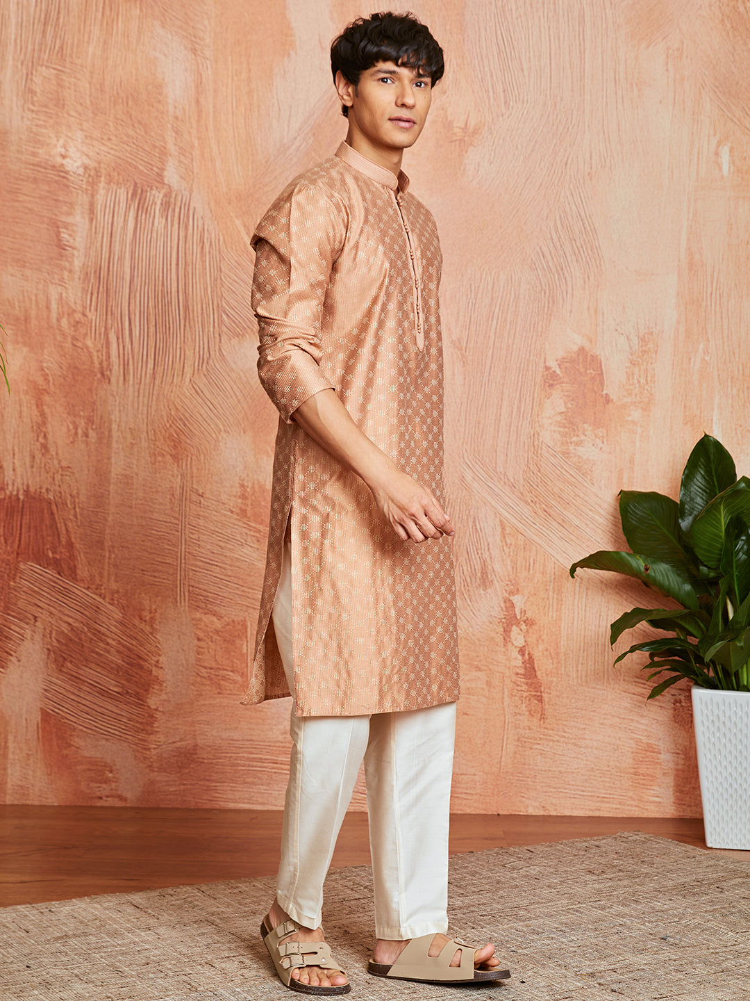 Peach Silk Blend Festival Men's Kurta Set