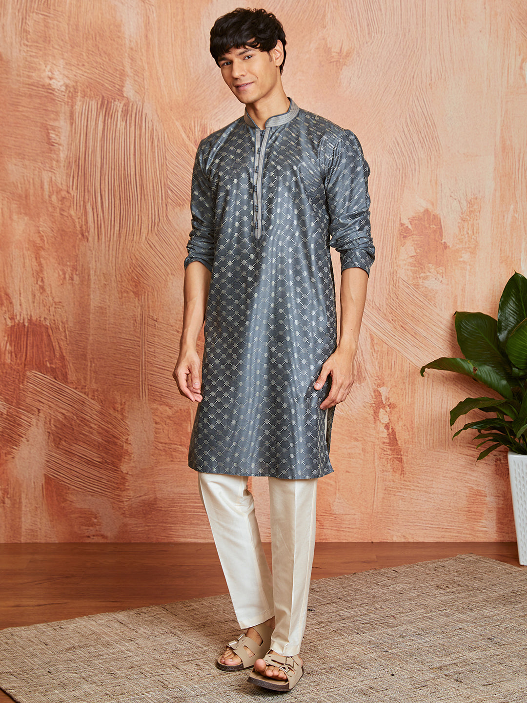 Slate Silk Blend Festival Men's Kurta Set