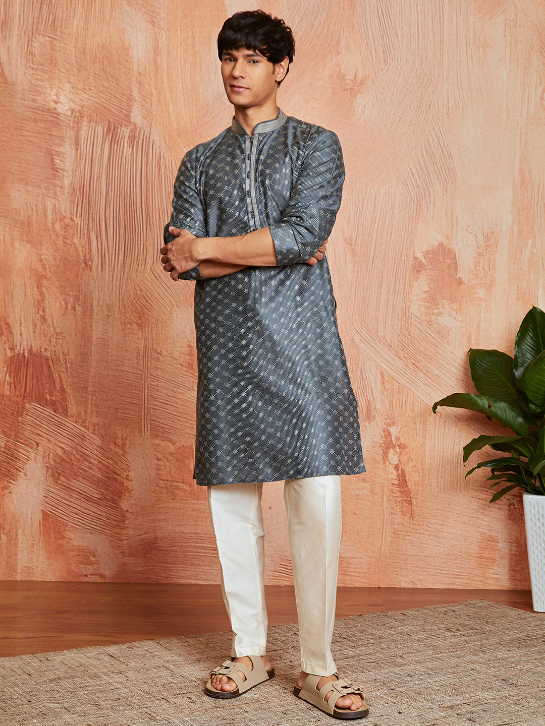 Slate Silk Blend Festival Men's Kurta Set