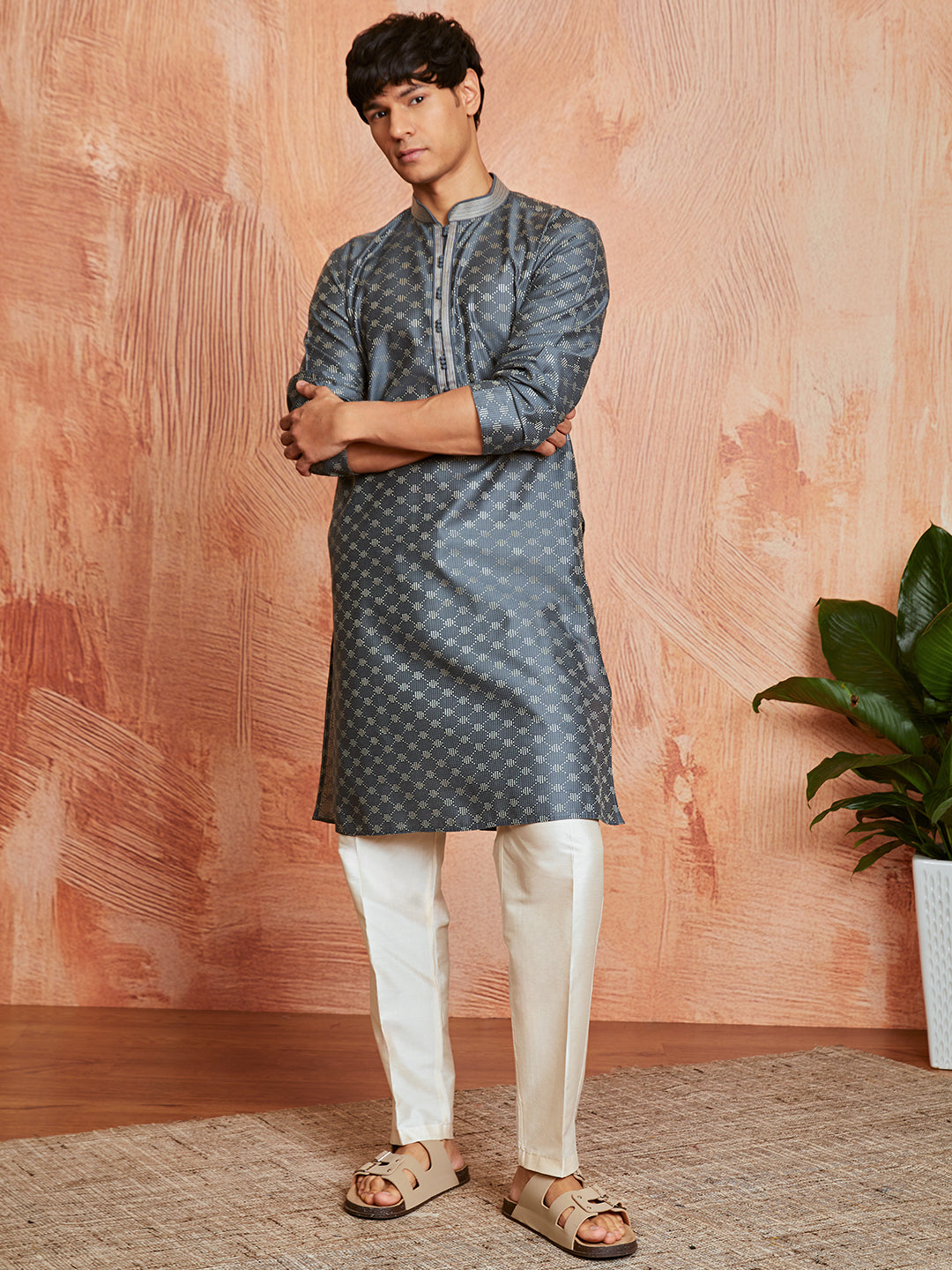 Slate Silk Blend Festival Men's Kurta Set