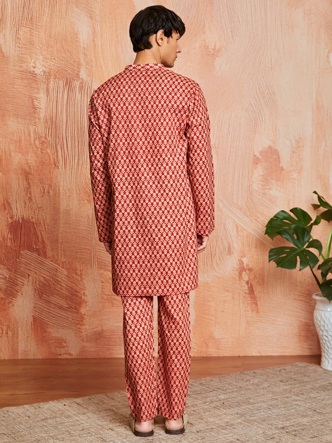 Rust Cotton Casual Men's Kurta Set