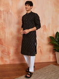 Stylist Black Cotton Casual Men's Kurta Set