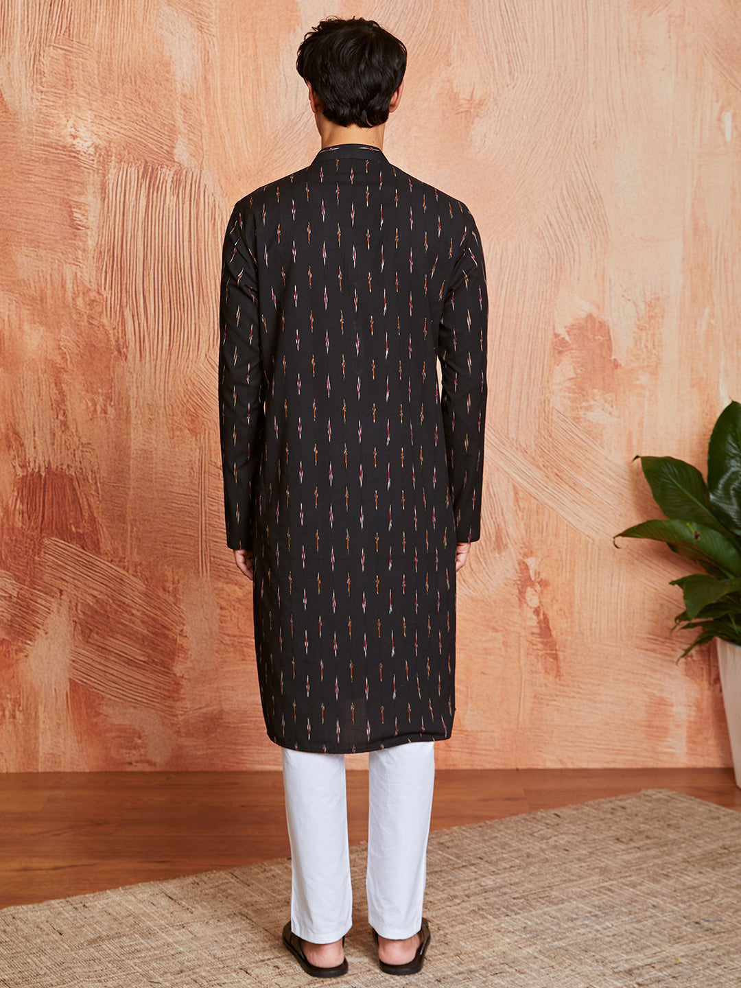 Stylist Black Cotton Casual Men's Kurta Set