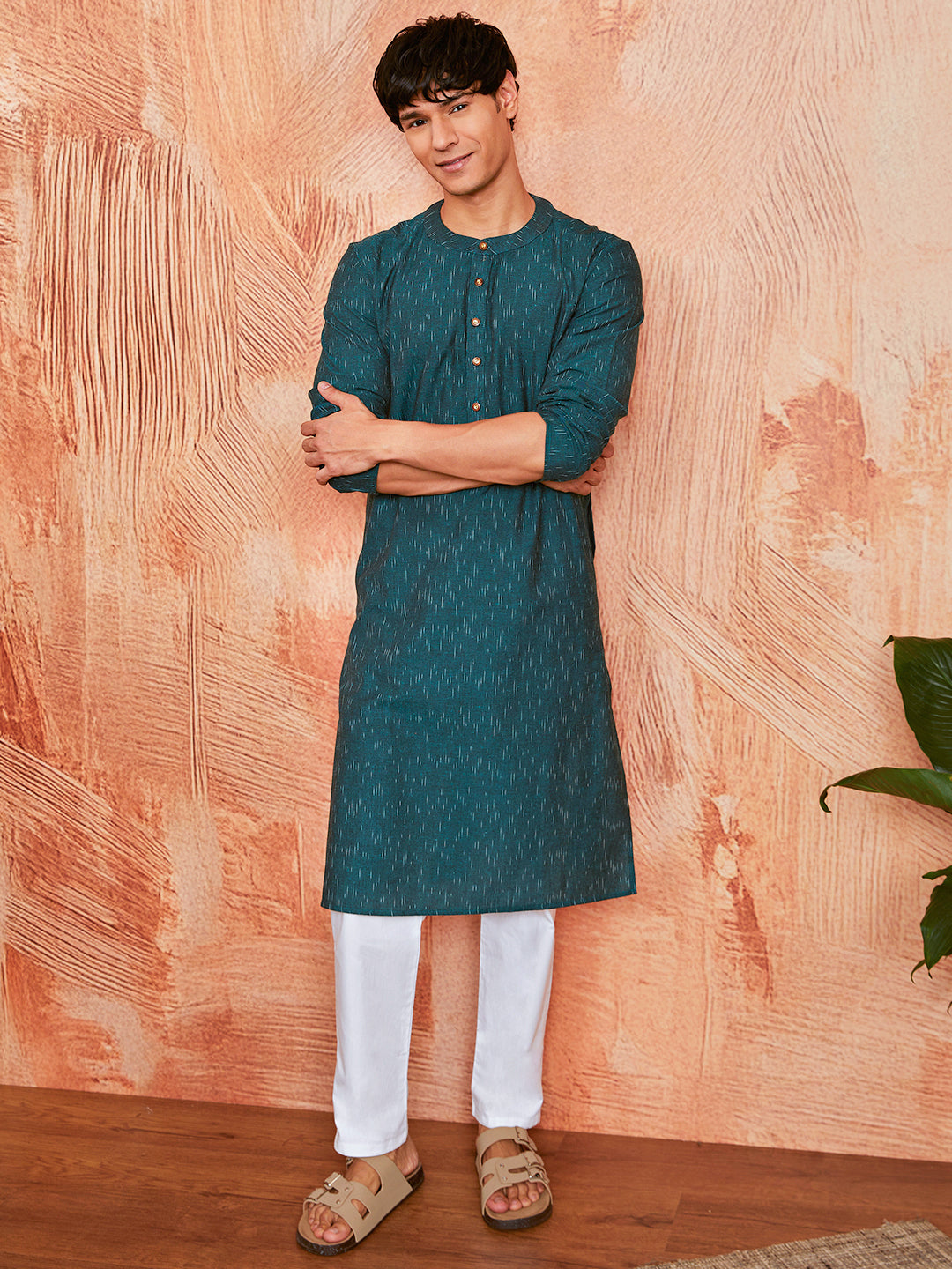 Stylist Green Cotton Casual Men's Kurta Set