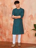 Stylist Green Cotton Casual Men's Kurta Set