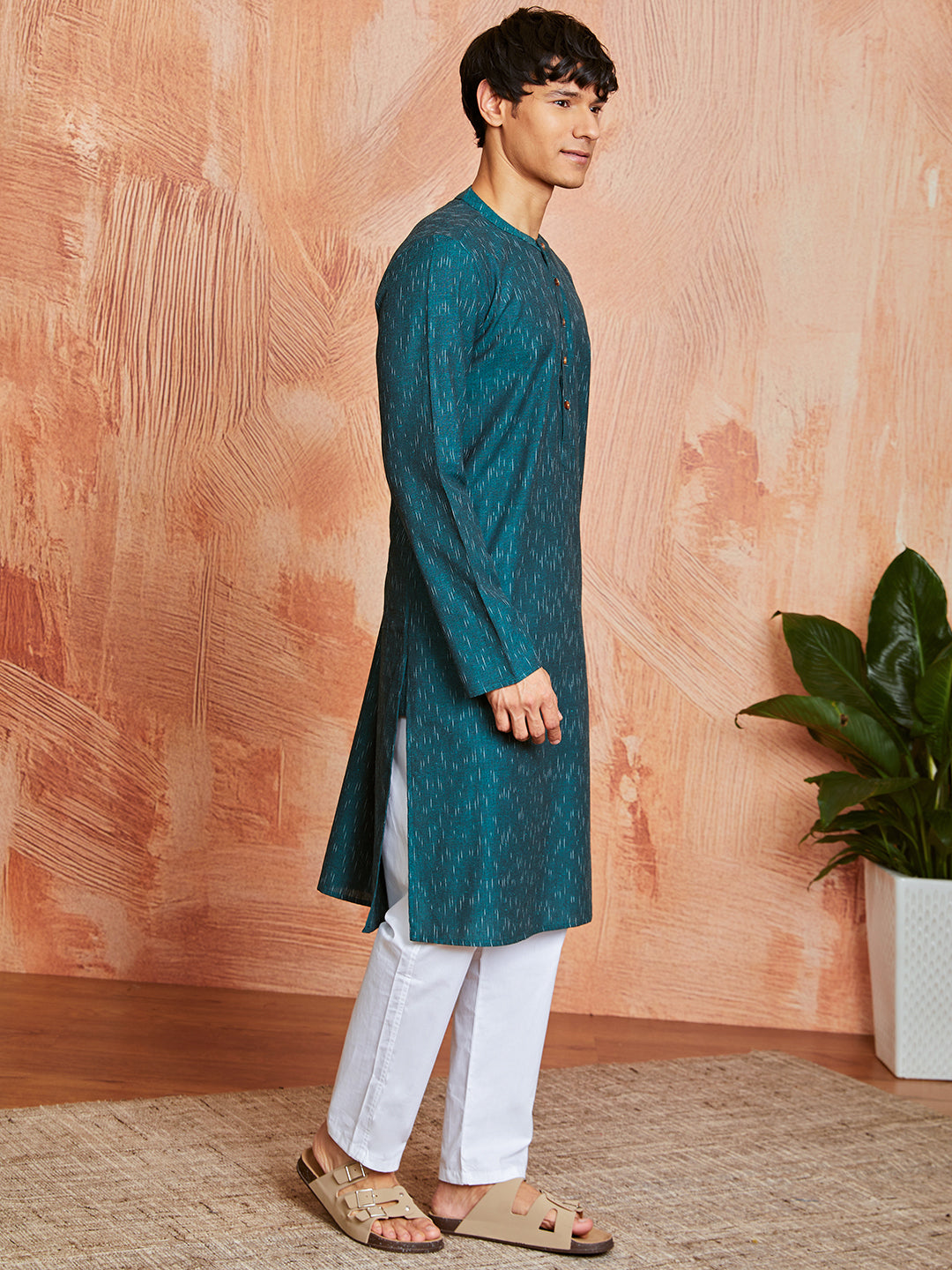 Stylist Green Cotton Casual Men's Kurta Set