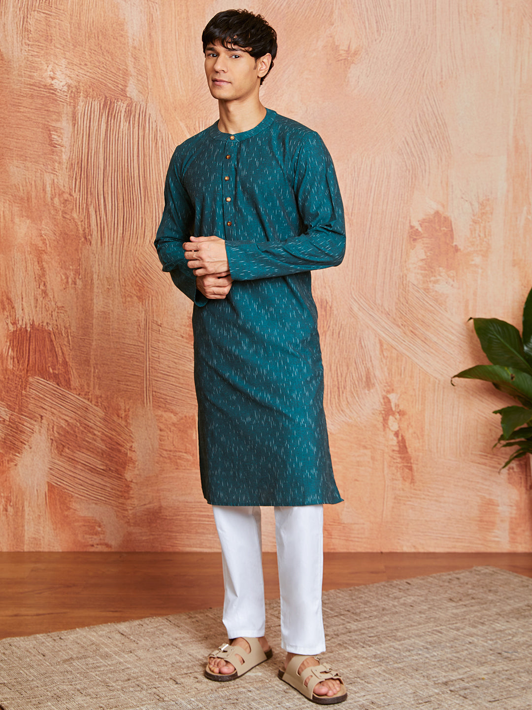 Stylist Green Cotton Casual Men's Kurta Set