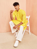Yellow Cotton Casual Men's Kurta Set