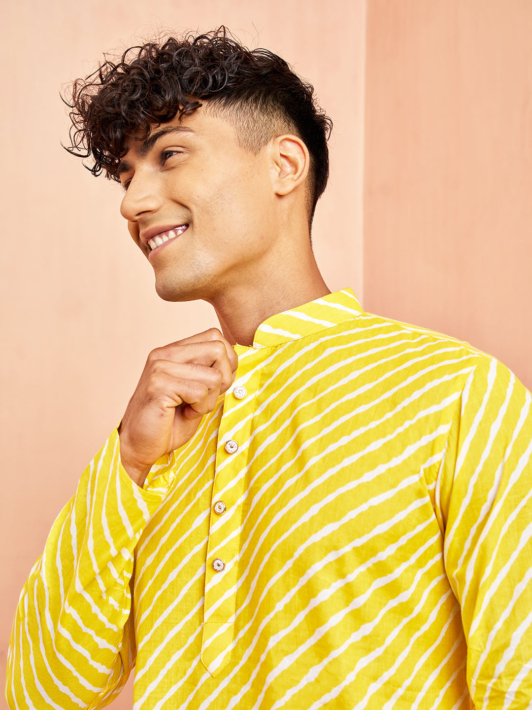 Yellow Cotton Casual Men's Kurta Set