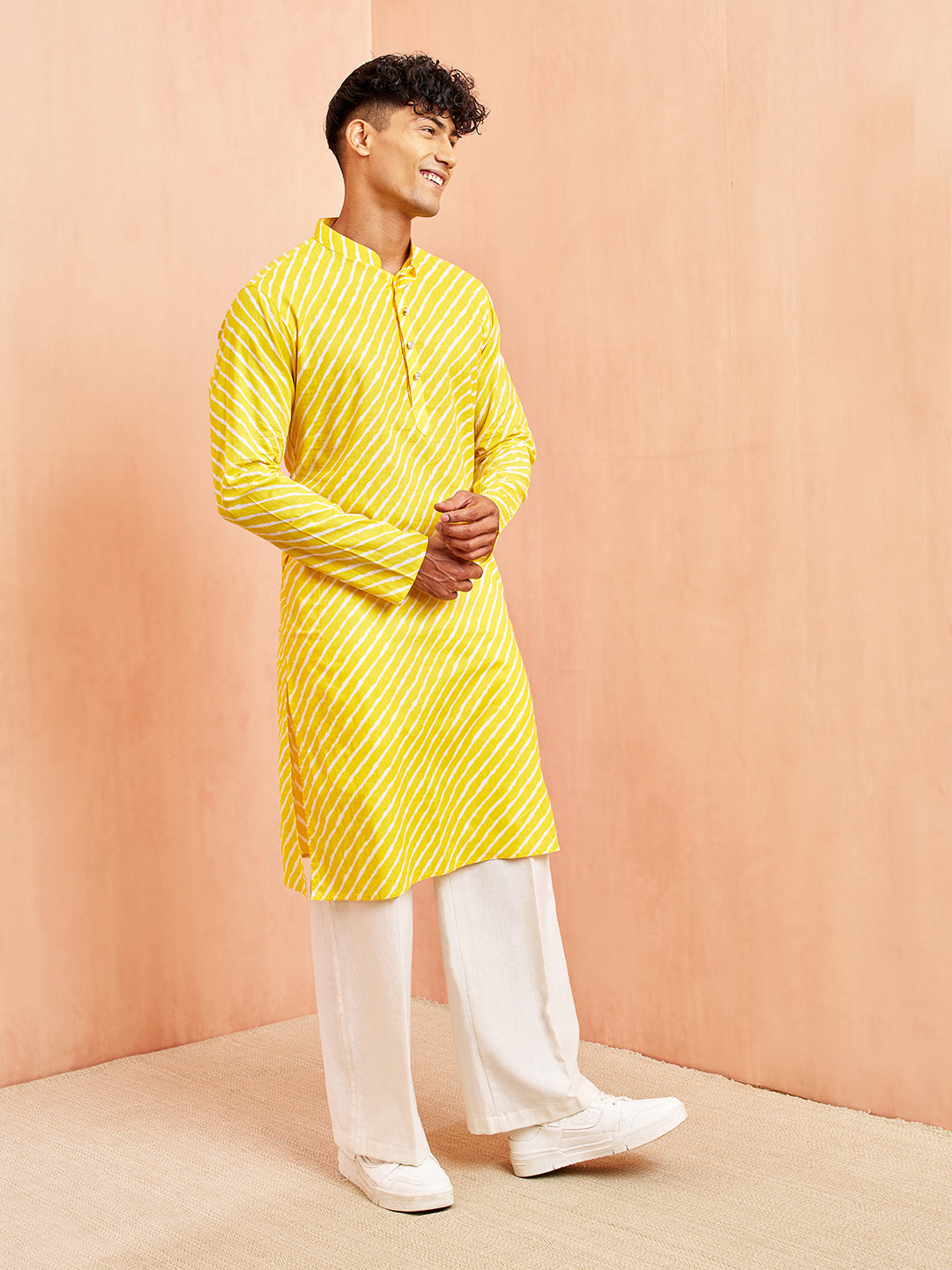 Yellow Cotton Casual Men's Kurta Set