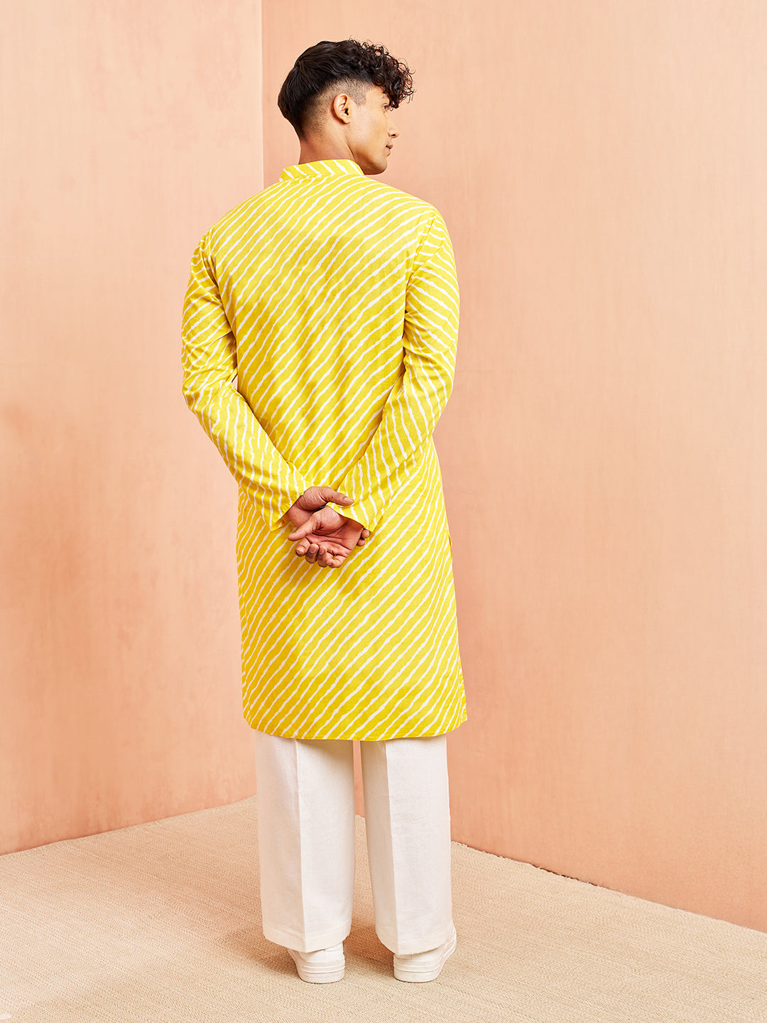 Yellow Cotton Casual Men's Kurta Set