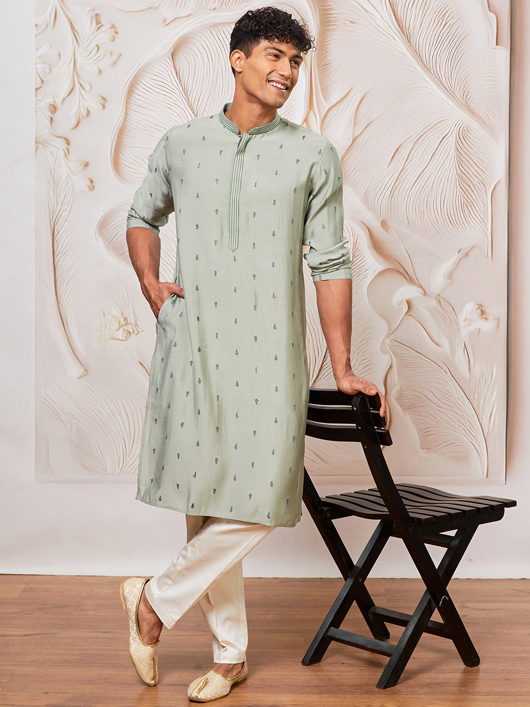 Mint Green Cotton Blend Casual Men's Kurta Set