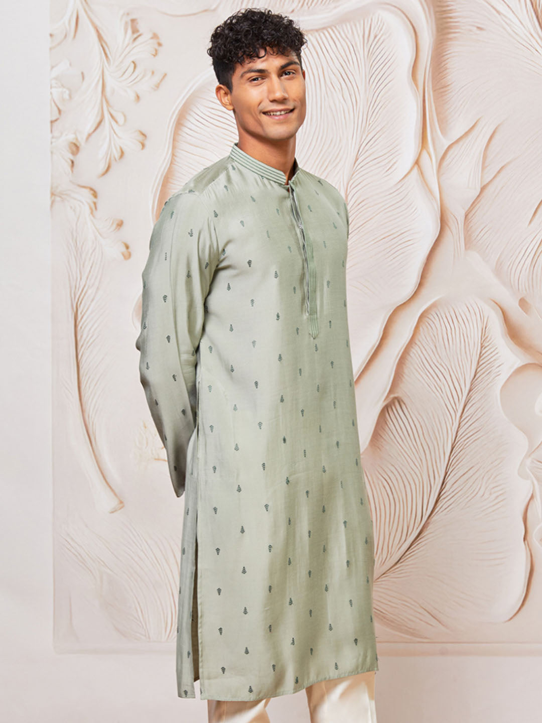 Mint Green Cotton Blend Casual Men's Kurta Set