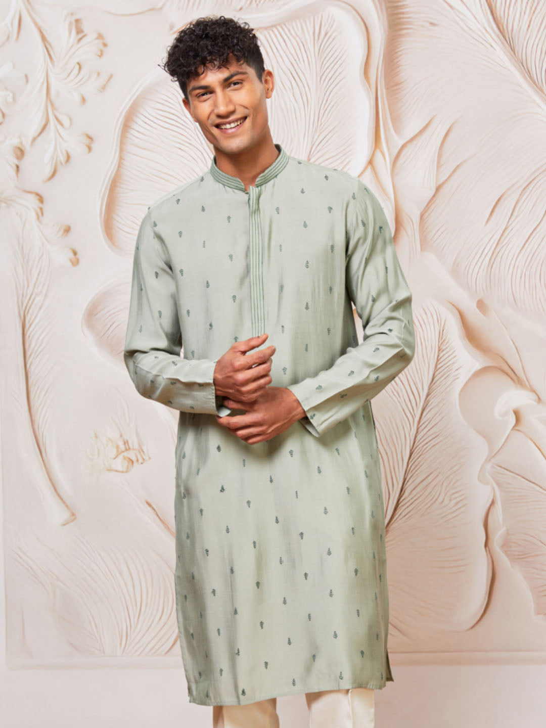 Mint Green Cotton Blend Casual Men's Kurta Set
