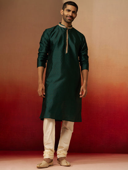 Bottle Green Silk Festival Wear Men'S Kurta Set