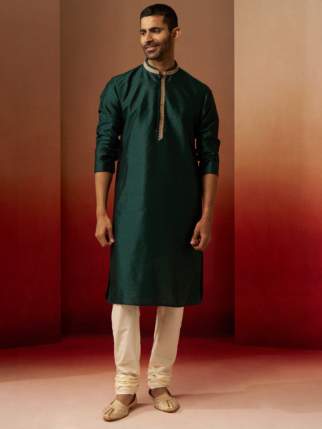 Bottle Green Silk Festival Wear Men'S Kurta Set