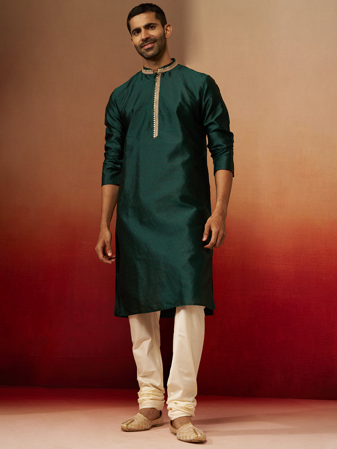 Bottle Green Silk Festival Wear Men'S Kurta Set