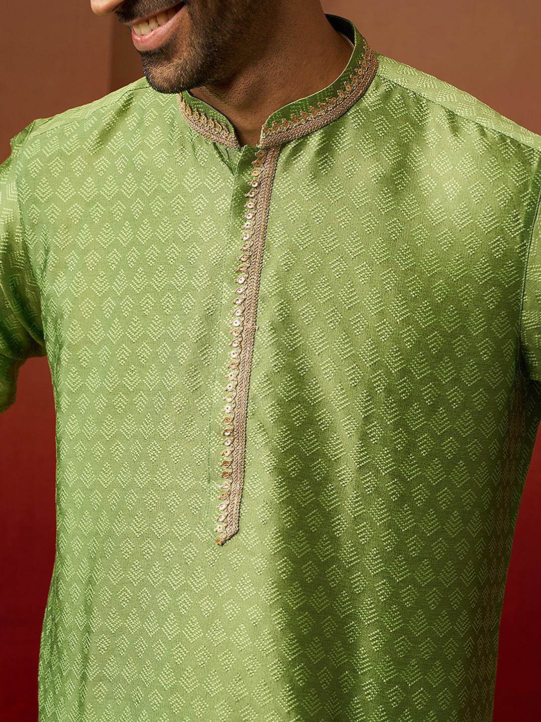 Green Silk Festival Wear Men'S Kurta Set