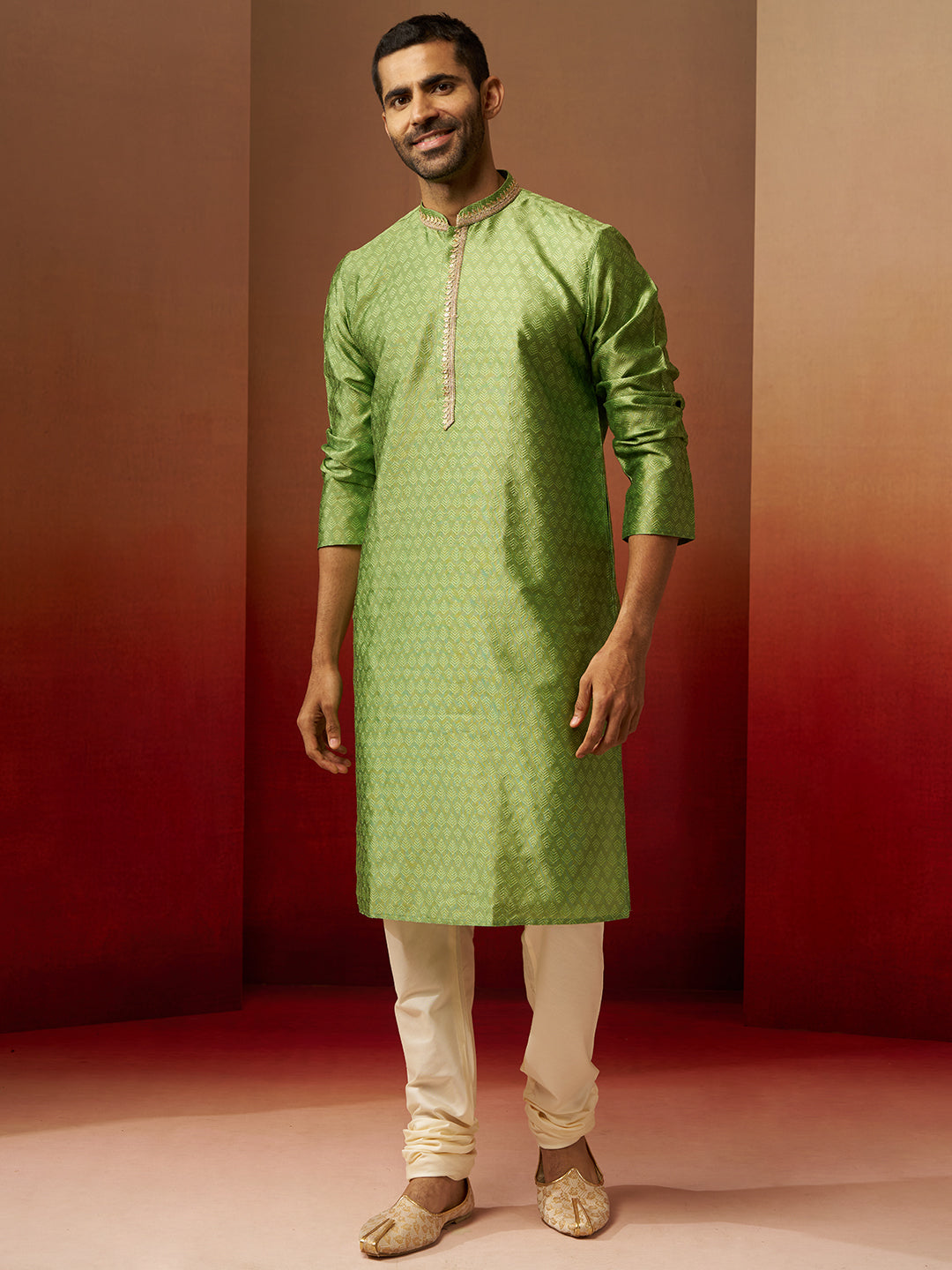 Green Silk Festival Wear Men'S Kurta Set