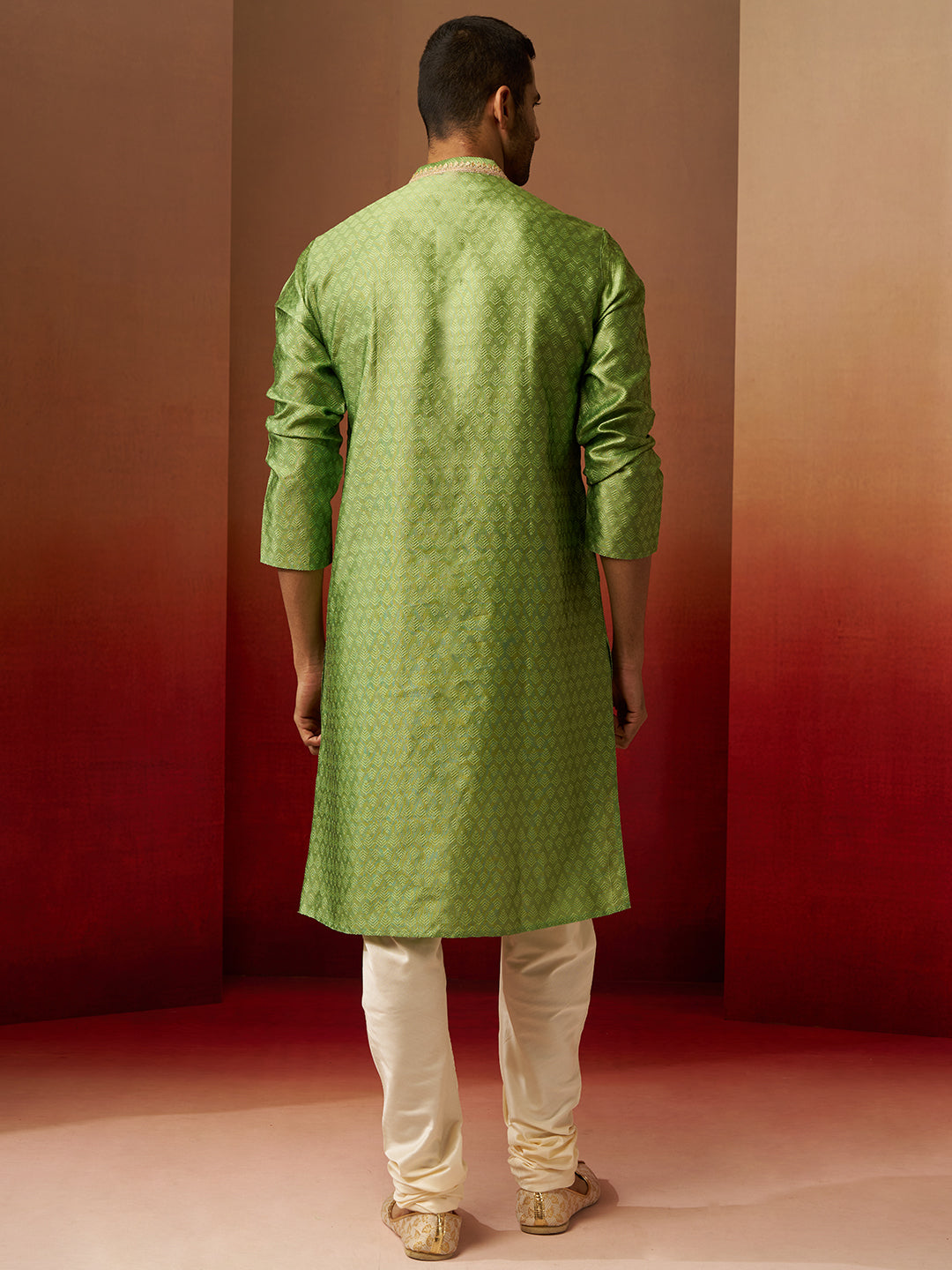 Green Silk Festival Wear Men'S Kurta Set