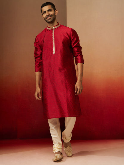 Maroon Silk Festival Wear Men'S Kurta Set