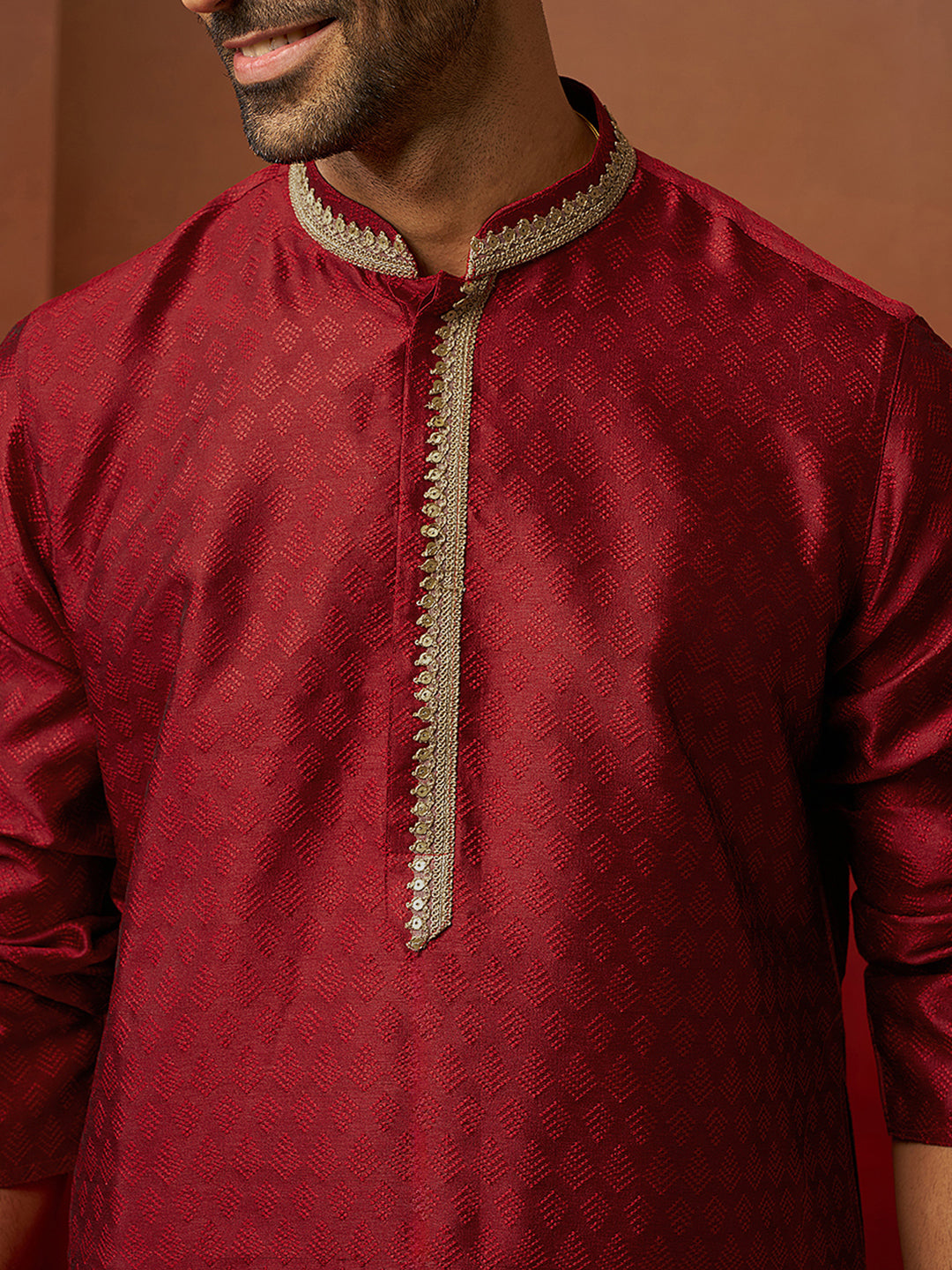 Maroon Silk Festival Wear Men'S Kurta Set