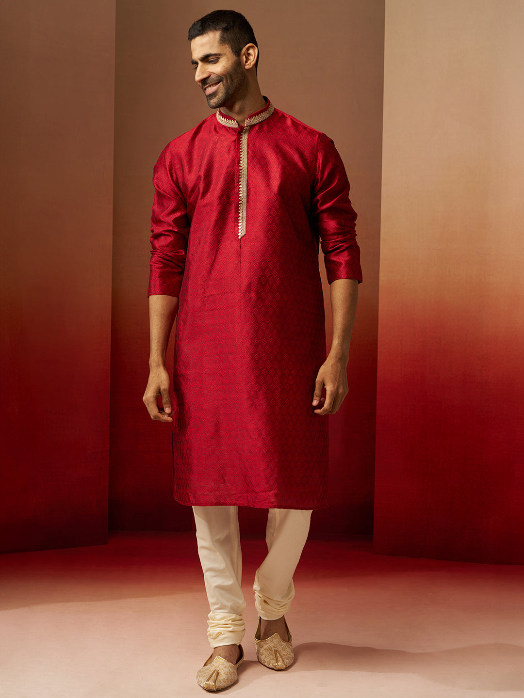 Maroon Silk Festival Wear Men'S Kurta Set