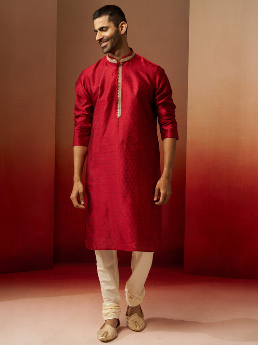 Maroon Silk Festival Wear Men'S Kurta Set