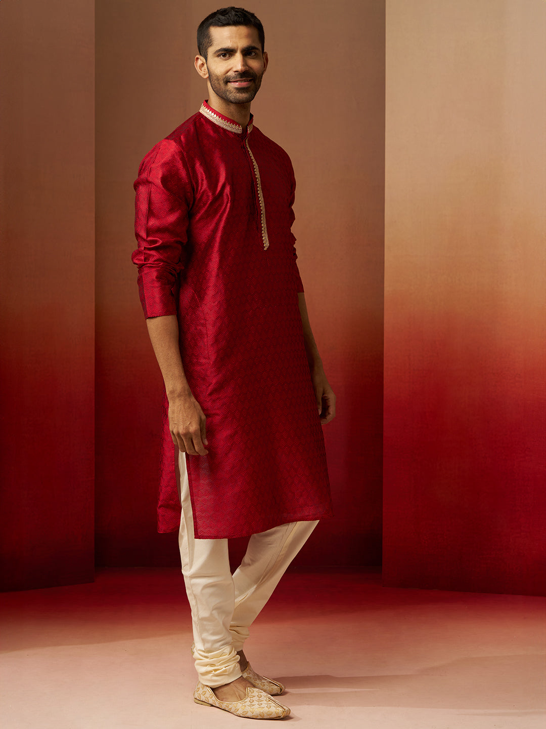 Maroon Silk Festival Wear Men'S Kurta Set