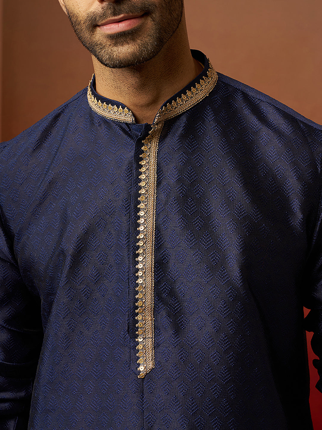 Navy Blue Silk Festival Wear Men'S Kurta Set
