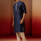 Navy Blue Silk Festival Wear Men'S Kurta Set