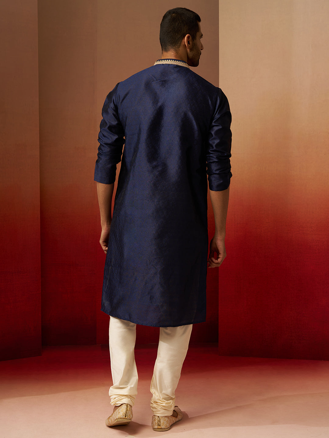 Navy Blue Silk Festival Wear Men'S Kurta Set