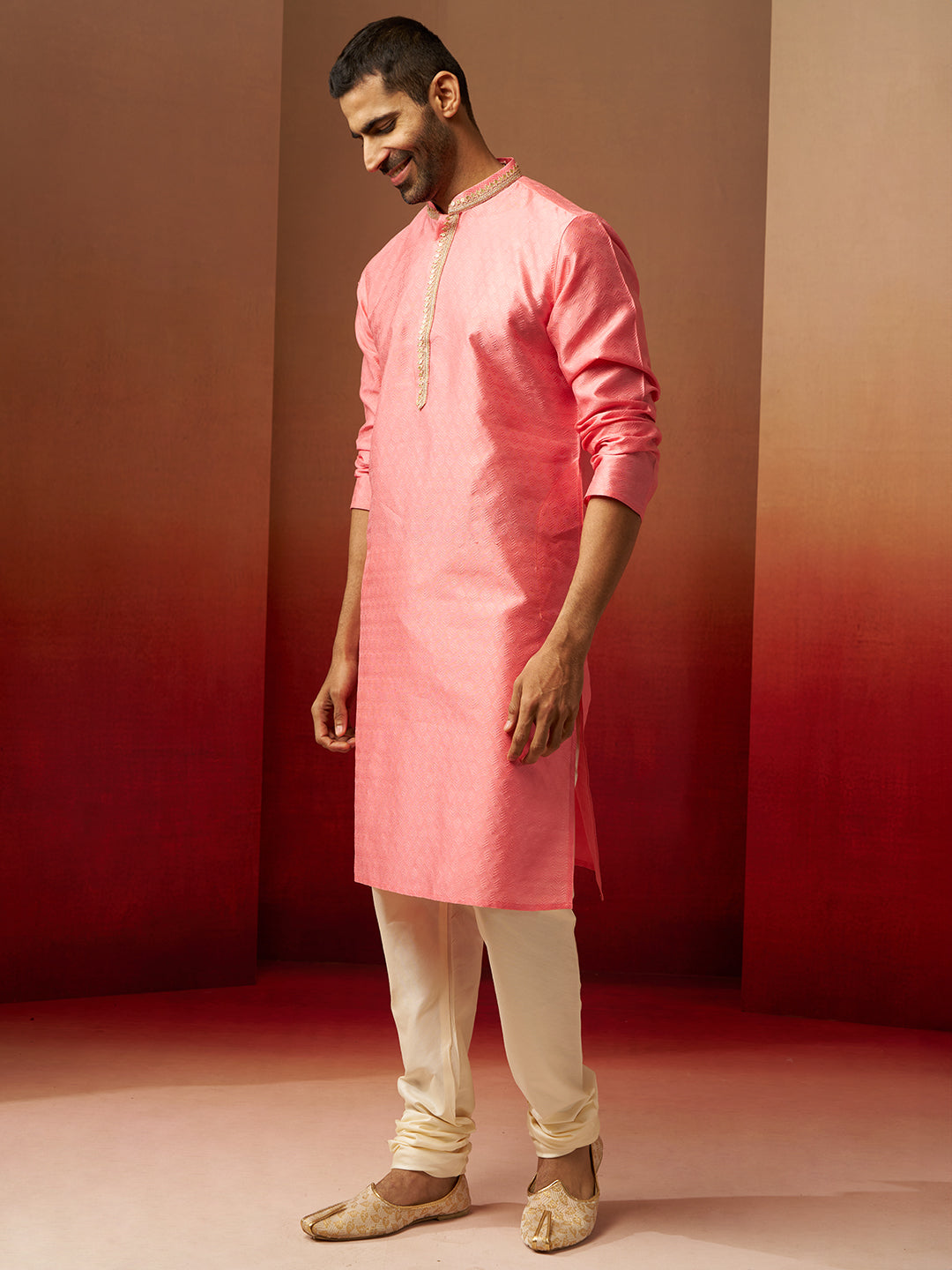 Pink Silk Festival Wear Men'S Kurta Set