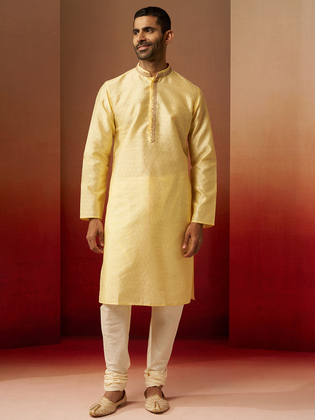 Yellow Silk Festival Wear Men'S Kurta Set