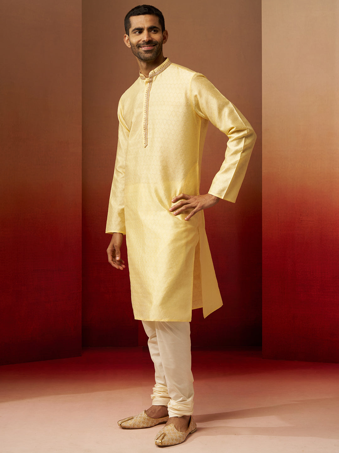 Yellow Silk Festival Wear Men'S Kurta Set