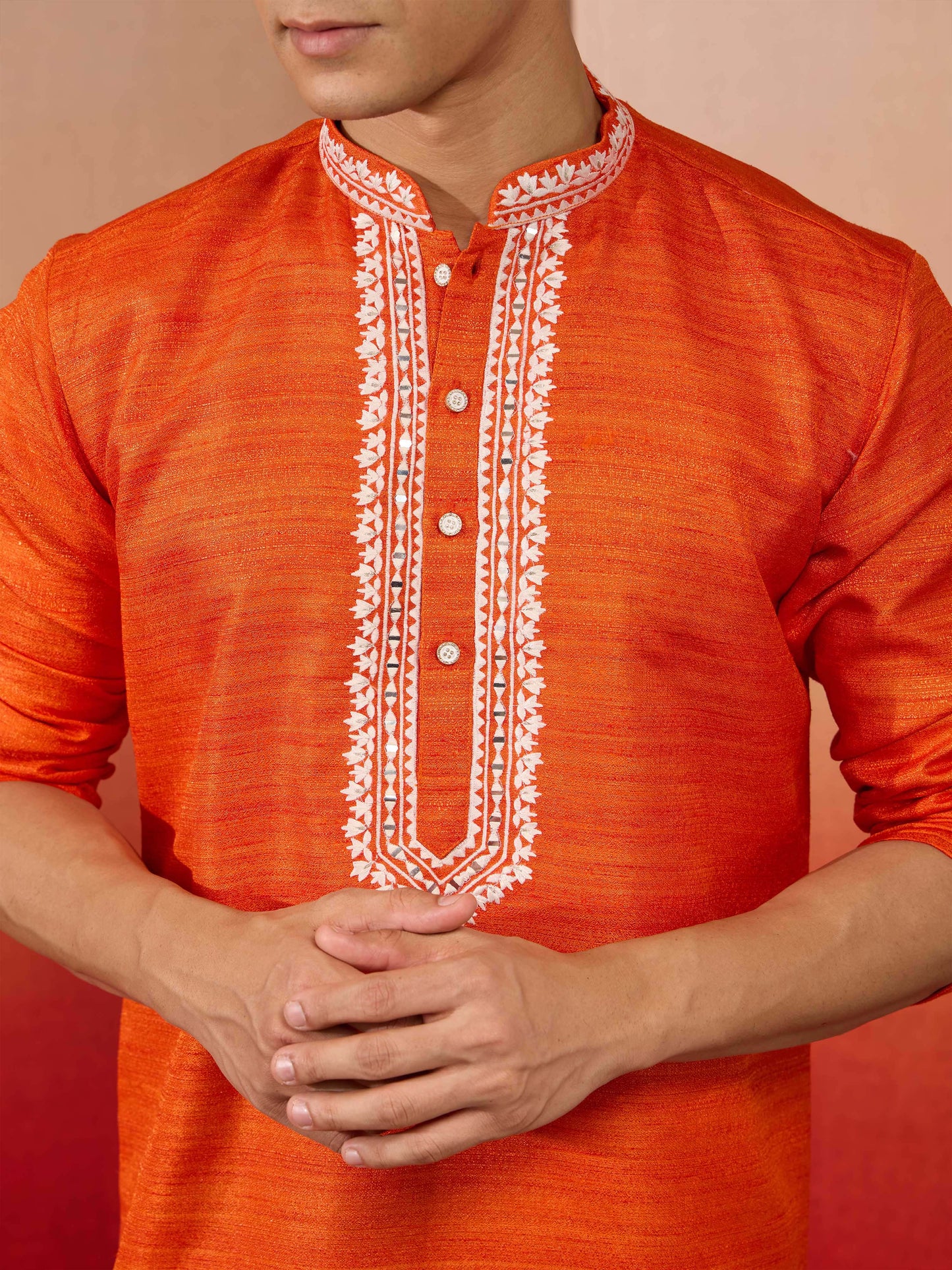 Orange Silk Festival Wear Men'S Kurta