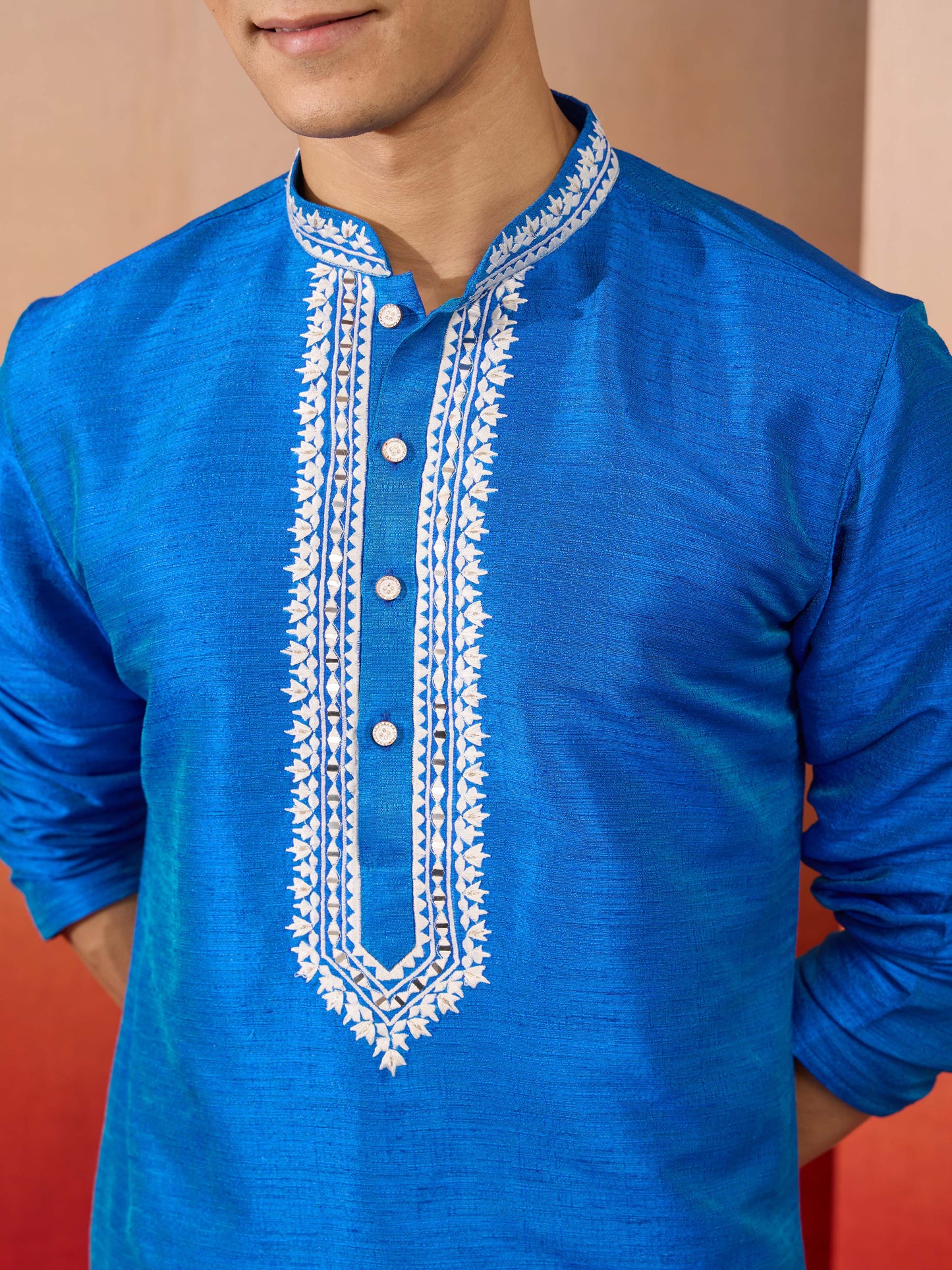 Royal Blue Silk Festival Wear Men'S Kurta Set