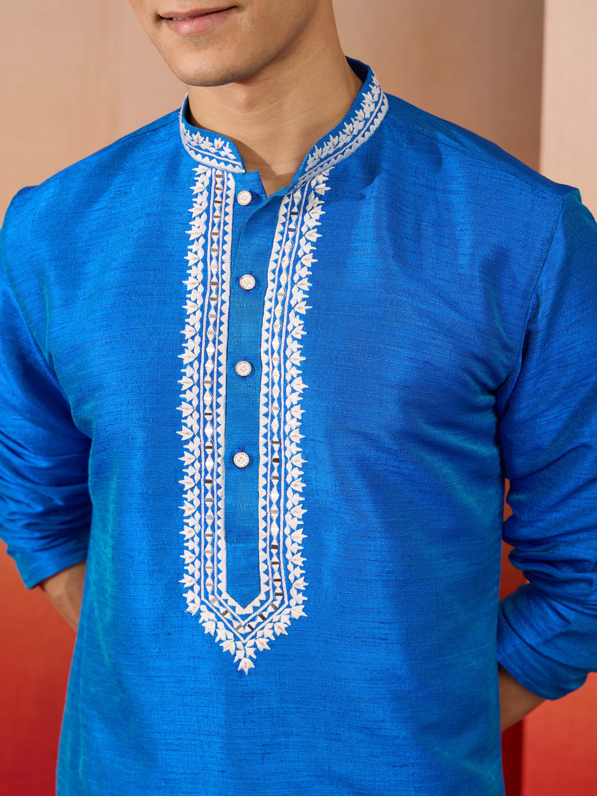 Royal Blue Silk Festival Wear Men'S Kurta Set