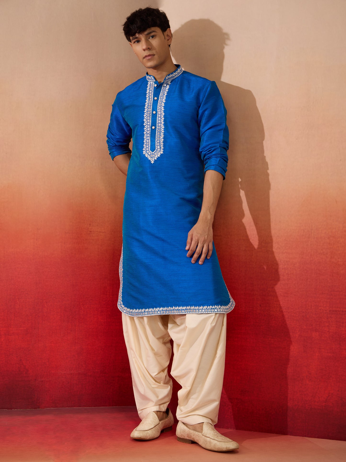 Royal Blue Silk Festival Wear Men'S Kurta Set