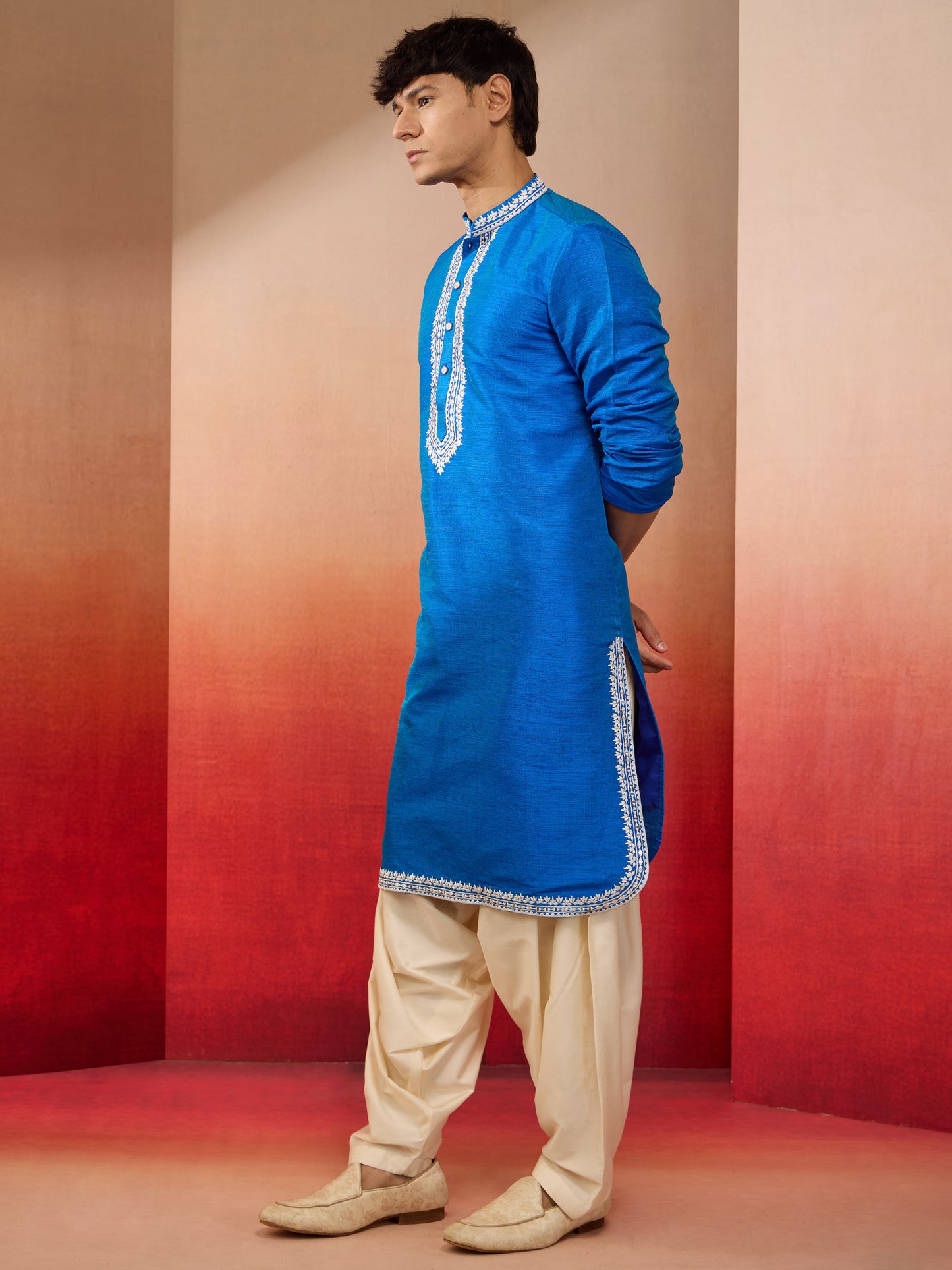 Royal Blue Silk Festival Wear Men'S Kurta Set
