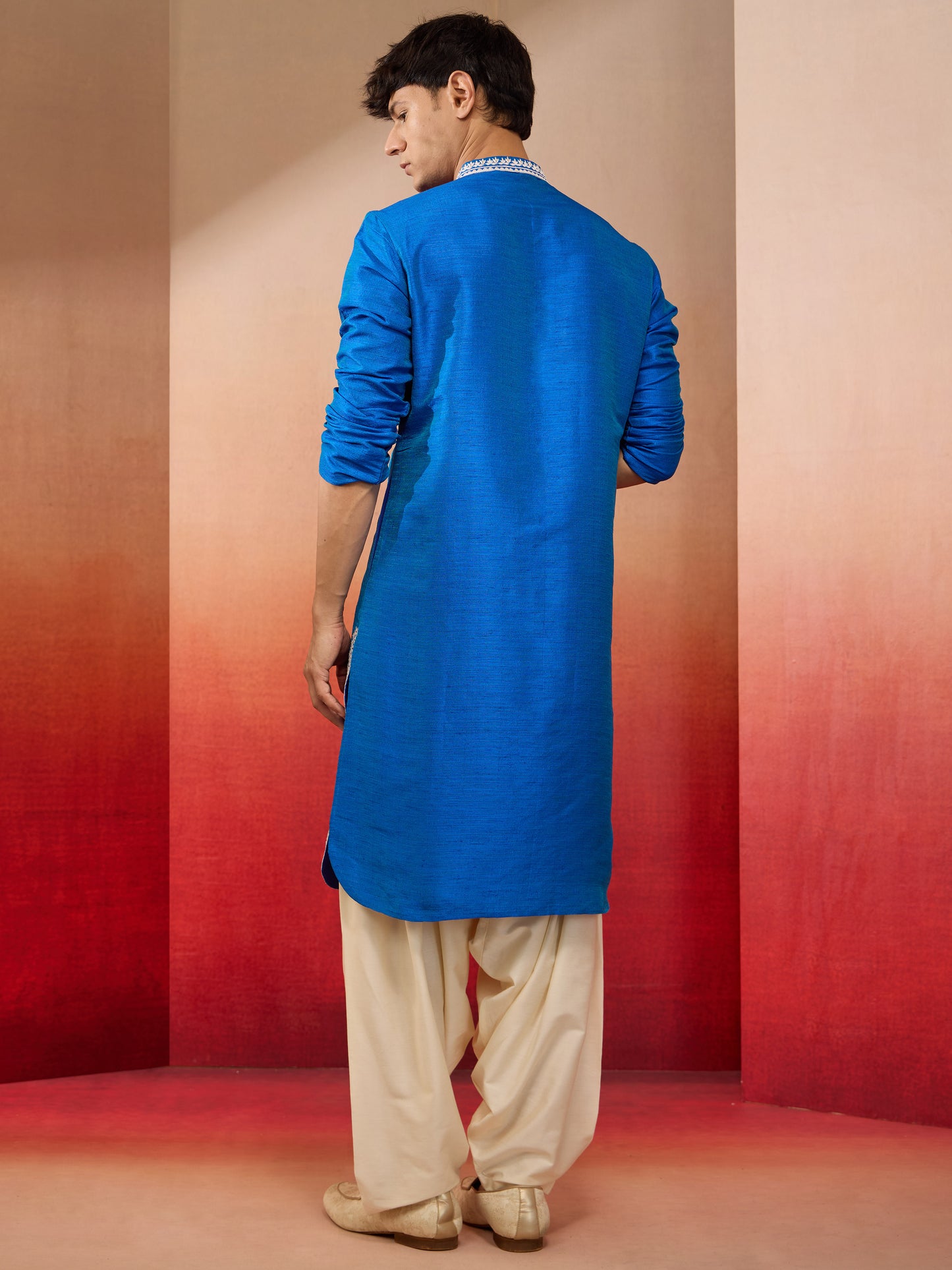 Royal Blue Silk Festival Wear Men'S Kurta Set