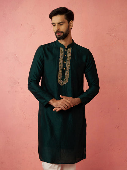 Designer Brown Silk Blend Party Wear Men's Kurta