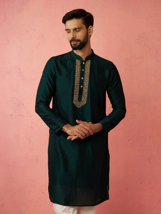 Designer Brown Silk Blend Party Wear Men's Kurta