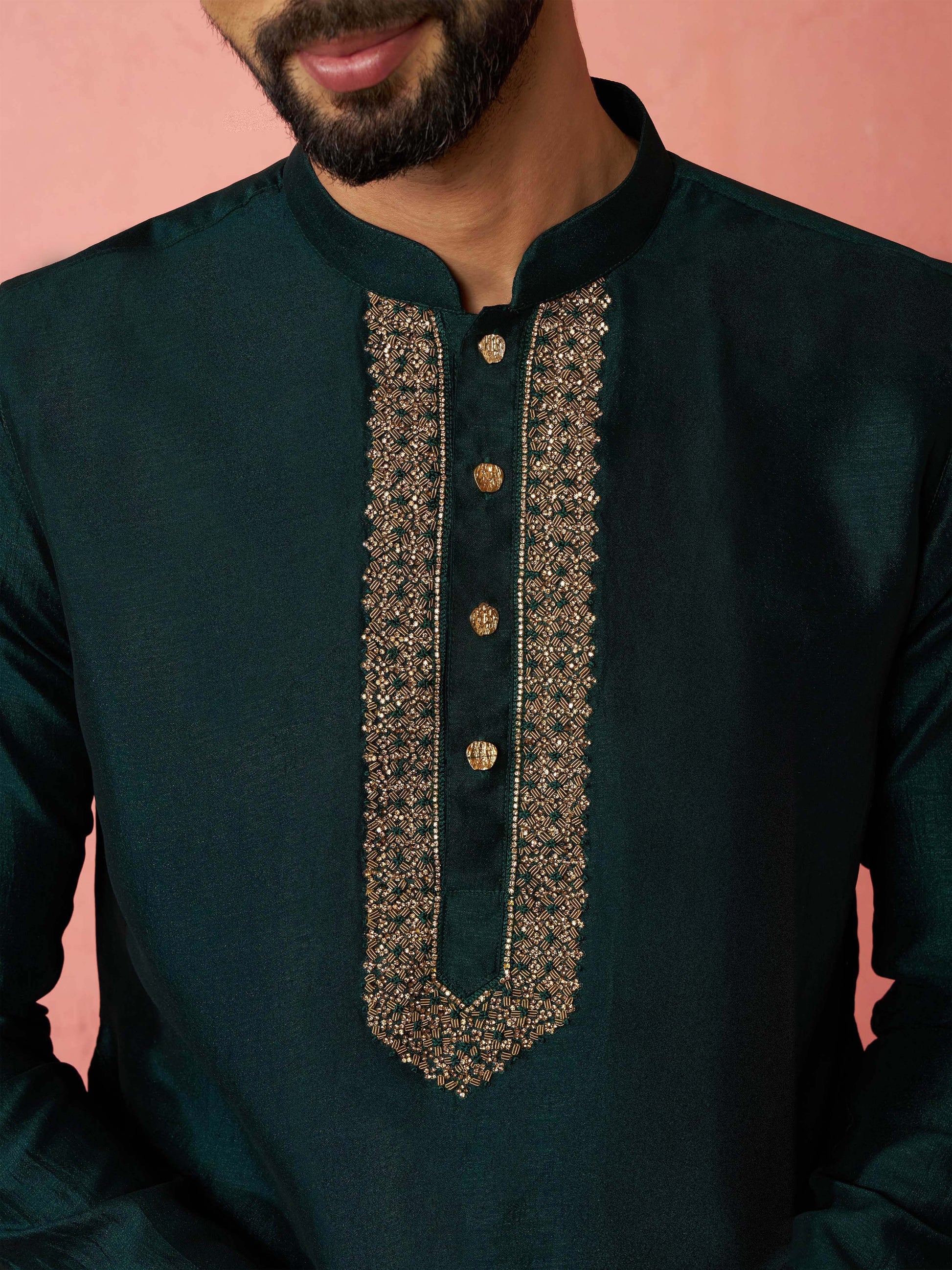 Designer Brown Silk Blend Party Wear Men's Kurta
