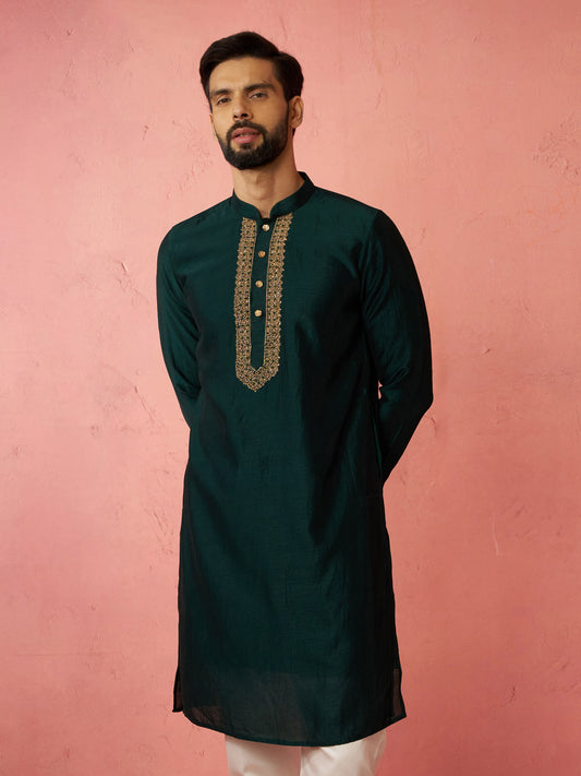 Designer Brown Silk Blend Party Wear Men's Kurta