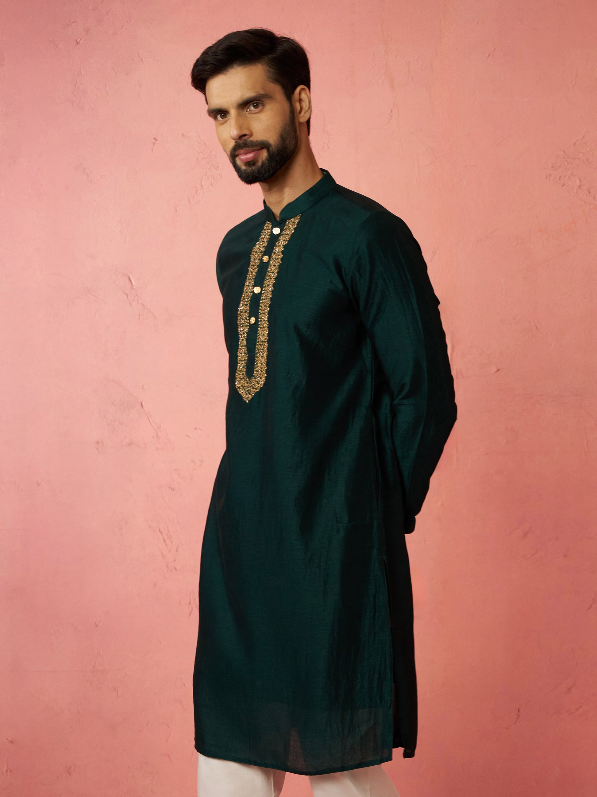 Designer Brown Silk Blend Party Wear Men's Kurta