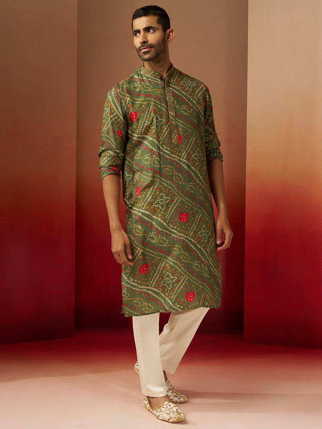 Green Silk Navratri Wear Men'S Kurta Set