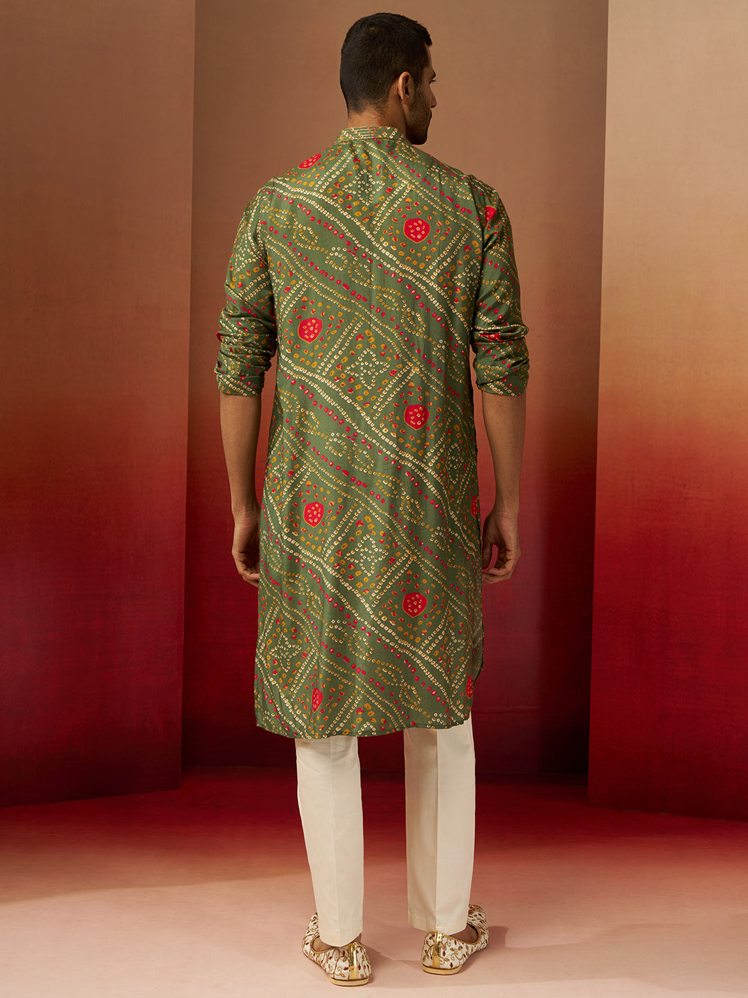 Green Silk Navratri Wear Men'S Kurta Set