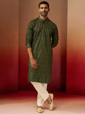 Green Cotton Navratri Wear Men'S Kurta Set